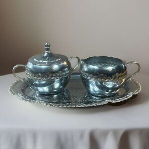 Irvinware Coffee Tea Sugar & Creamer Serving Tray Set Chrome 9.5" Tray USA